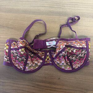 Missoni Intimates Underwire Bra Size 36D Geometric Sheer Balconette Purple Pink